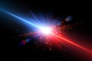 red and blue lights meet in a burst